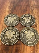 Mickey Mouse Vintage Brass Metal Coasters Set Of 4 Walt Disney World Made In USA picture