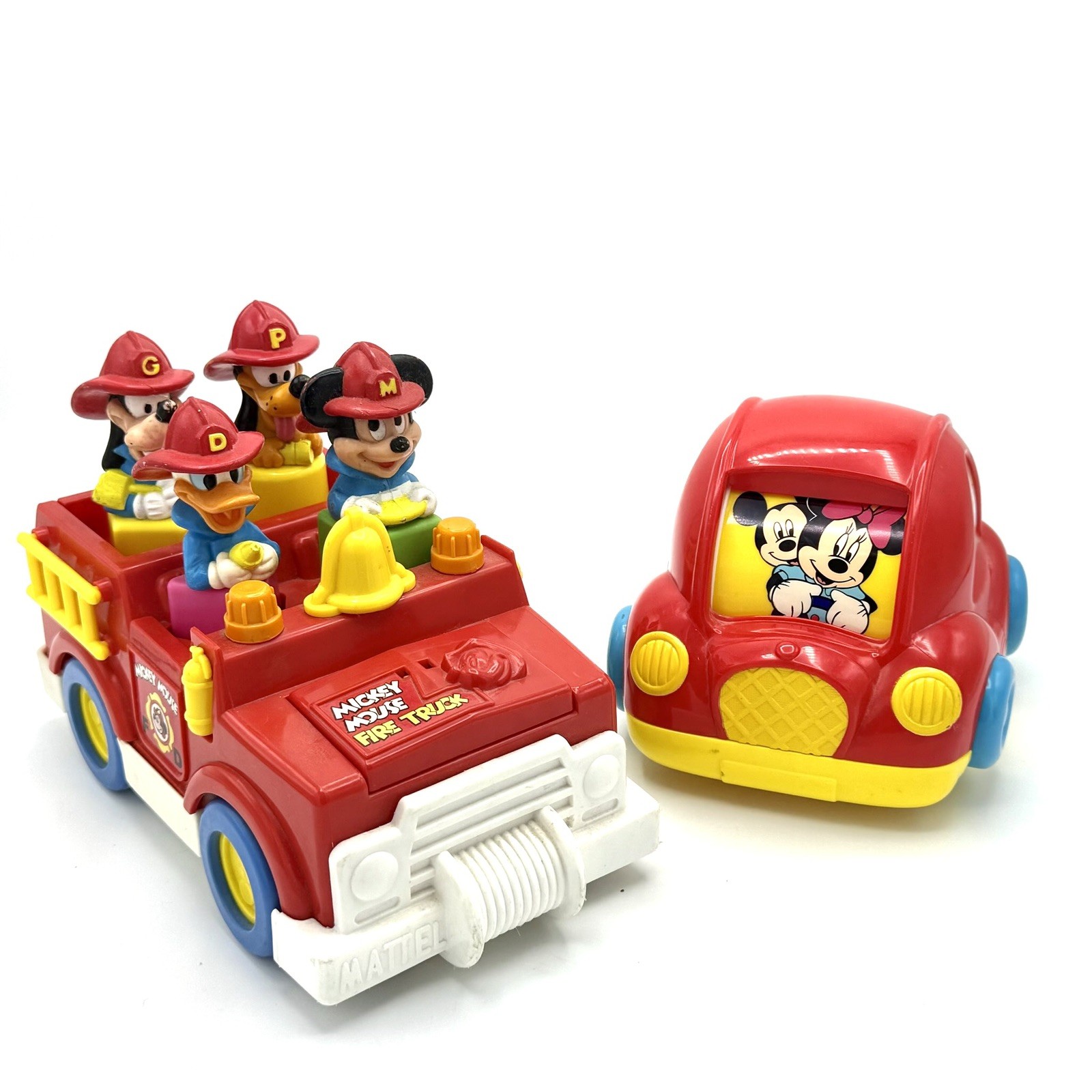 Disney Mickey Mouse Fire Truck Toy Shape Sorter + Car Lot Vintage 1989 Mattel Disney Mickey Mouse Fire Truck Toy Shape Sorter + Car Lot Vintage 1989 Mattel