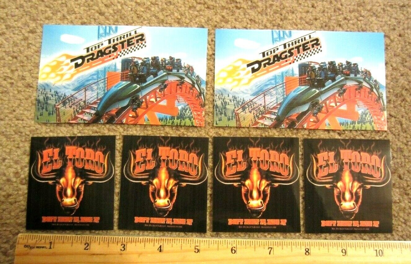El Toro & Top Thrill Dragster Roller Coaster 6 Full Color Stickers Cedar Point 