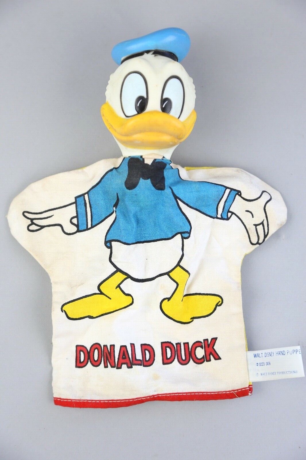 Vtg Walt Disney Donald Duck Hand Puppet 1960 s Plastic Head Cartoon 