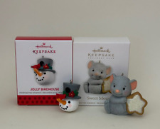 Lot of 2 Hallmark Mini Ornaments - Sweet Mouse (2012) & Jolly Birdhouse (2013) picture