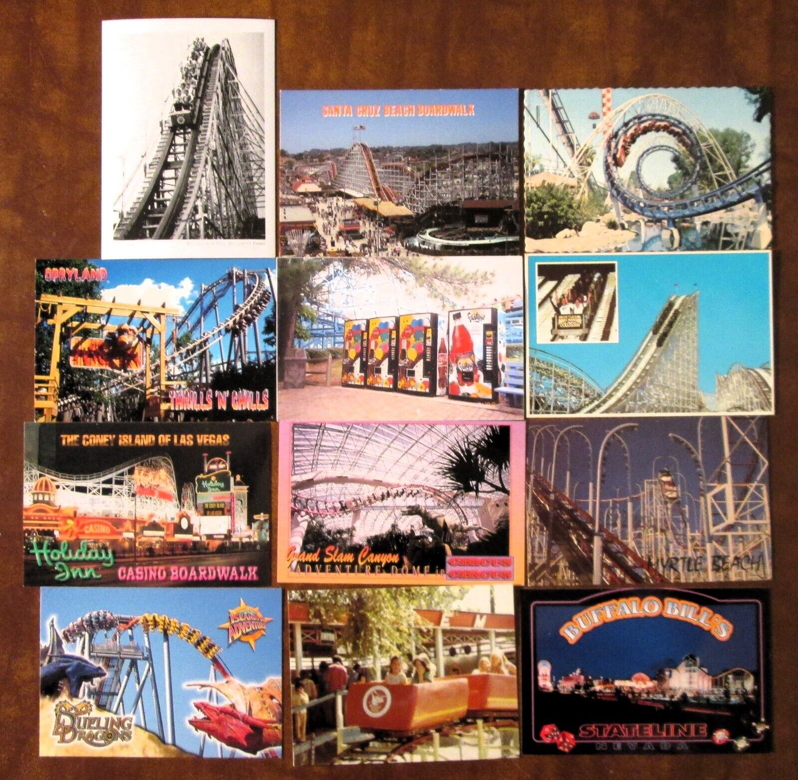 LOT of 12 ROLLER COASTER / AMUSEMENT PARK Postcards - NICE MIX of ROLLERCOASTERs