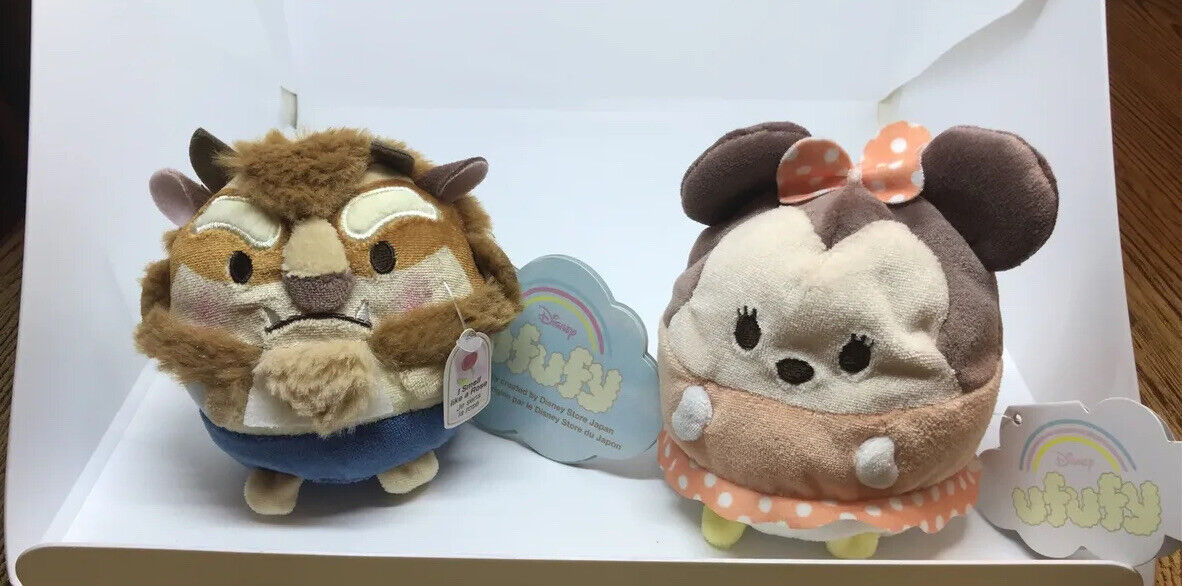 Disney Store Beast & Minnie Mouse Ufufy Mini Plush Set w/ Tag 4”