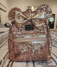 Disney Parks Minnie Mouse Rose Gold Sequin Loungefly Mini Backpack picture
