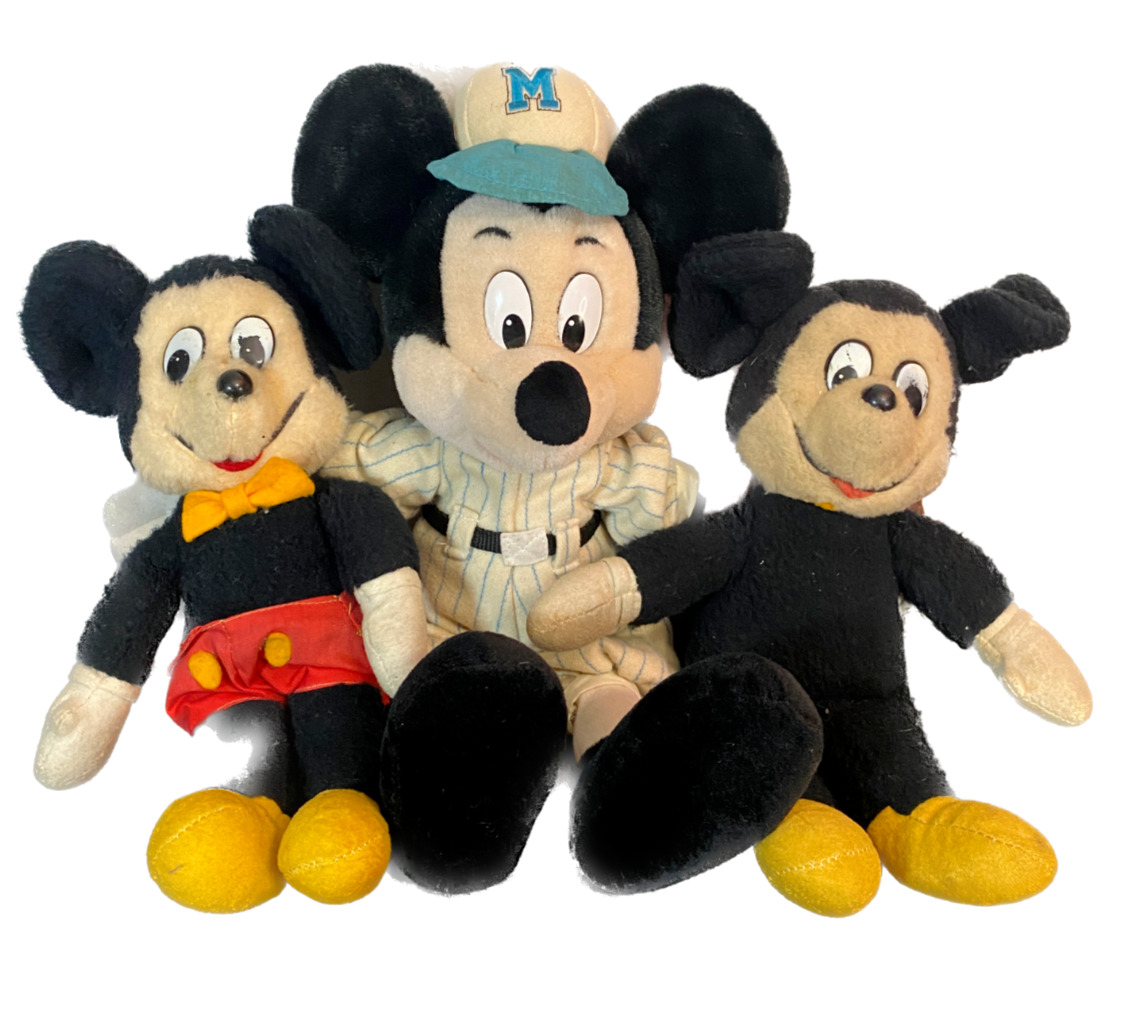 Disney Vintage Mickey Mouse Plush Set Of Three Baseball Official