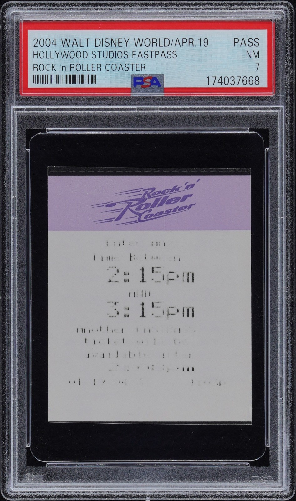 Disney World Hollywood Studios Rock 'N' Roller Coaster FastPass 2004 PSA NM 7 Disney World Hollywood Studios Rock 'N' Roller Coaster FastPass 2004 PSA NM 7