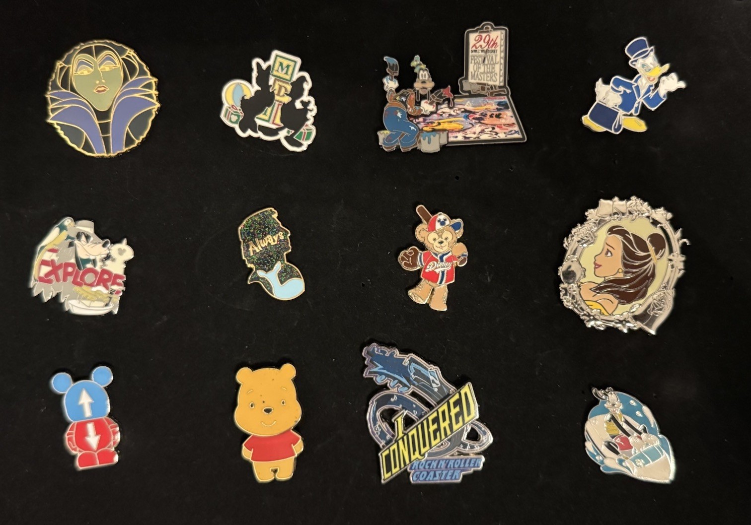 Lot Of 12 Disney Pins Goofy Belle Donald Maleficent Duffy Rock’n Roller Coaster Lot Of 12 Disney Pins Goofy Belle Donald Maleficent Duffy Rock’n Roller Coaster